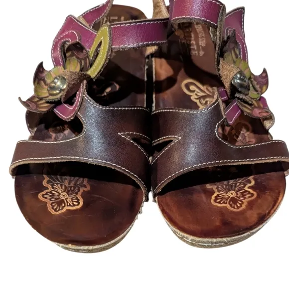 L’Artiste Spring Step Pelagia Sandals Leather Floral Sling Back Sz 40 US 9