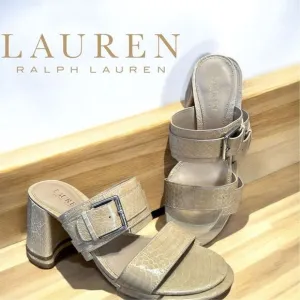 Lauren Ralph Lauren Farie Snakeskin Light Beige Slip On Two Band Dressy Heels