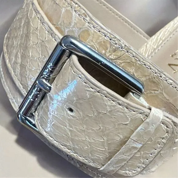 Lauren Ralph Lauren Farie Snakeskin Light Beige Slip On Two Band Dressy Heels