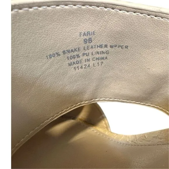 Lauren Ralph Lauren Farie Snakeskin Light Beige Slip On Two Band Dressy Heels