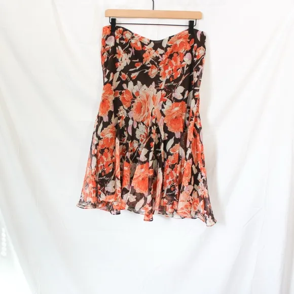 Lauren Ralph Lauren Floral Ruffle Hem Midi Skirt Large