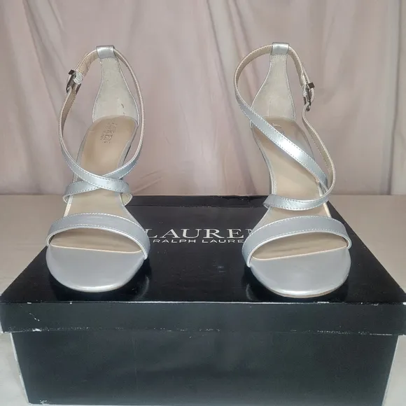 Lauren Ralph Lauren Gabriele Dress Sandals - Bright Silver - Retail $125 - NIB
