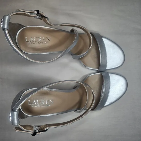 Lauren Ralph Lauren Gabriele Dress Sandals - Bright Silver - Retail $125 - NIB