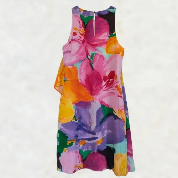 Lauren Ralph Lauren Sleeveless Asymmetrical Ruffle Floral Print A-Line Dress sz8