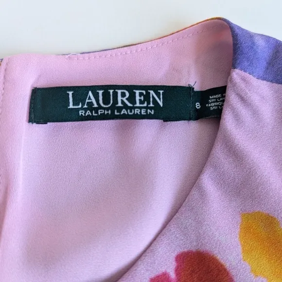 Lauren Ralph Lauren Sleeveless Asymmetrical Ruffle Floral Print A-Line Dress sz8