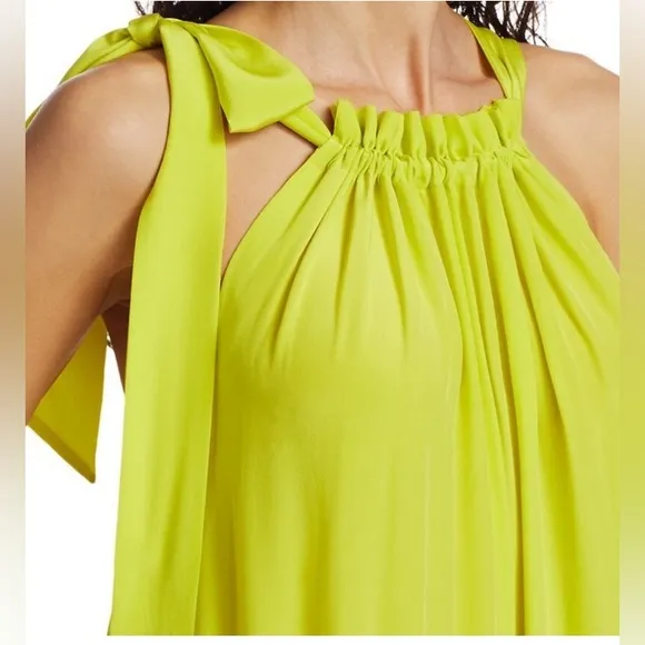 Le Superbe Electric Lime Maxi Dress Halter Dress with Side Tie