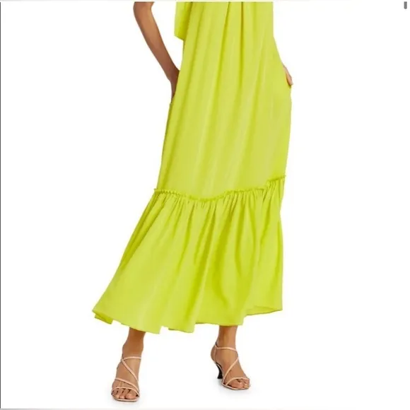 Le Superbe Electric Lime Maxi Dress Halter Dress with Side Tie