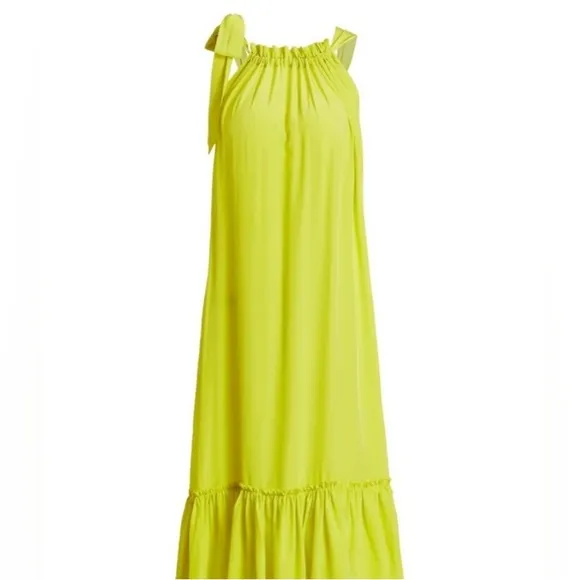 Le Superbe Electric Lime Maxi Dress Halter Dress with Side Tie