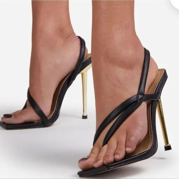 LEMONADE CADILLAC CROSS STRAP SQUARE TOE METALLIC HEEL MULE SANDALS