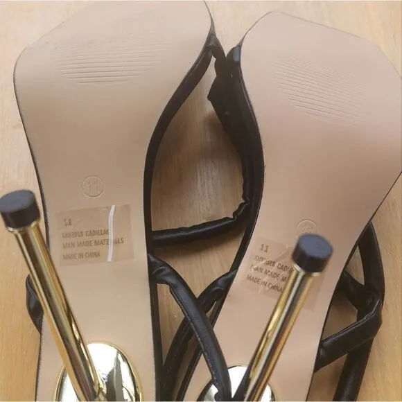 LEMONADE CADILLAC CROSS STRAP SQUARE TOE METALLIC HEEL MULE SANDALS