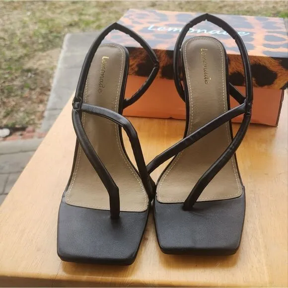 LEMONADE CADILLAC CROSS STRAP SQUARE TOE METALLIC HEEL MULE SANDALS