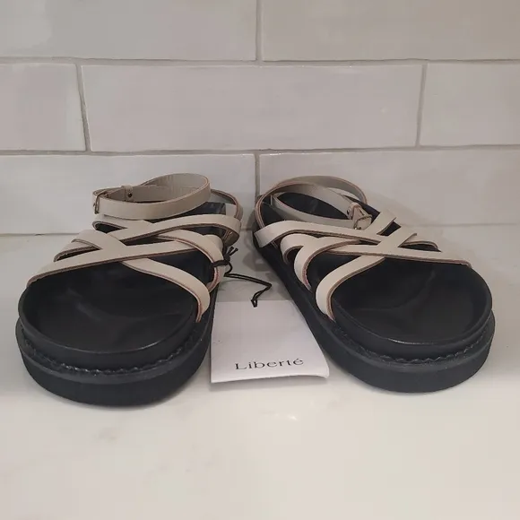 Liberte Sorrento Ivory Leather Ankle Wrap Sandals Size 9
