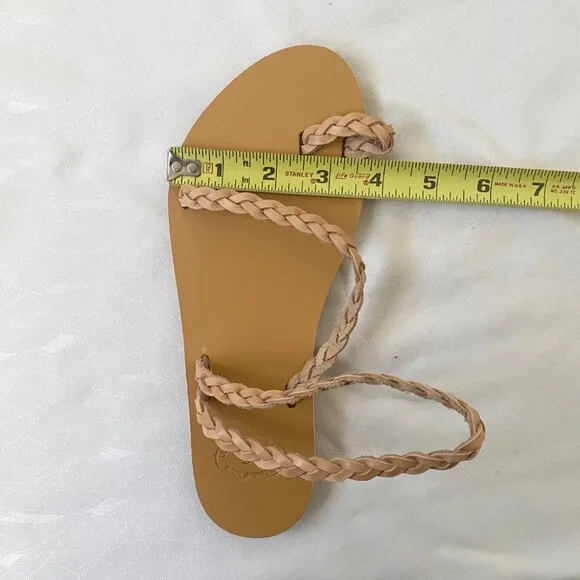 LightBleu Greek Leather Sandals Women's US 6 EU 37 Nude Tan Slip On Braided