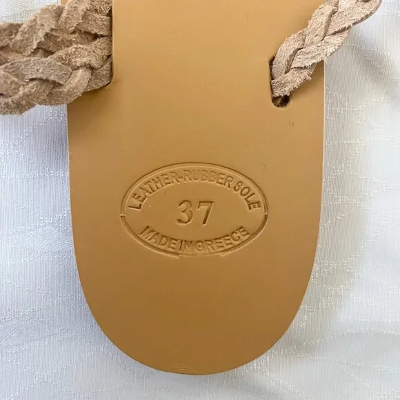 LightBleu Greek Leather Sandals Women's US 6 EU 37 Nude Tan Slip On Braided