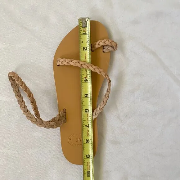 LightBleu Greek Leather Sandals Women's US 6 EU 37 Nude Tan Slip On Braided