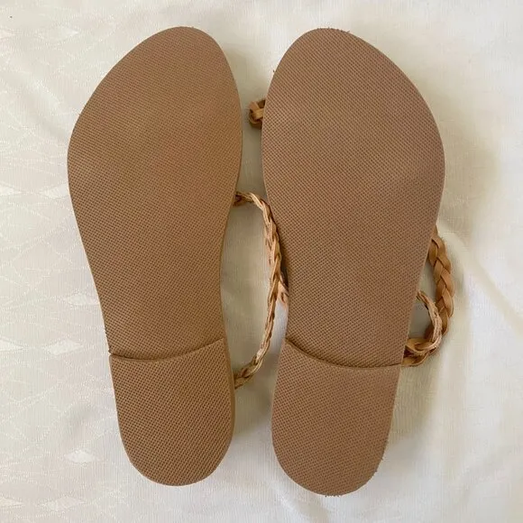 LightBleu Greek Leather Sandals Women's US 6 EU 37 Nude Tan Slip On Braided