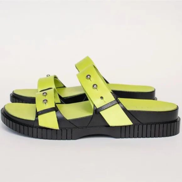 Like New HILOS Stevie Wasabi Neon Slip On Adjustable Sandals in Women's 10