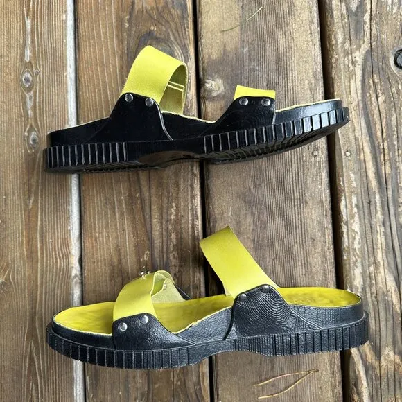 Like New HILOS Stevie Wasabi Neon Slip On Adjustable Sandals in Women's 10