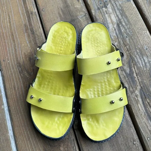 Like New HILOS Stevie Wasabi Neon Slip On Adjustable Sandals in Women's 10