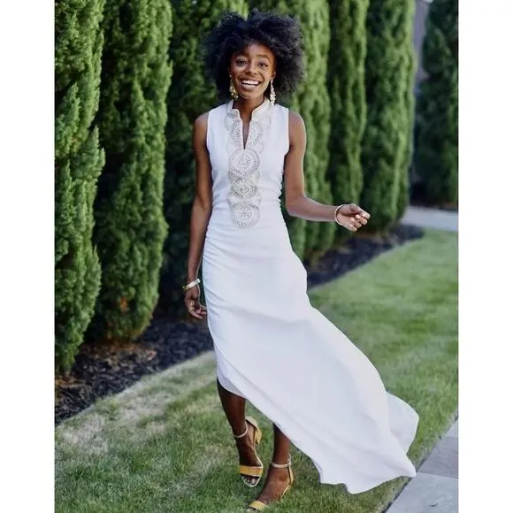Lilly Pulitzer Jane Maxi Dress Size 2 Resort White Gold Embroidery Bridal