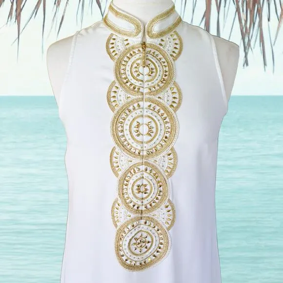 Lilly Pulitzer Jane Maxi Dress Size 2 Resort White Gold Embroidery Bridal