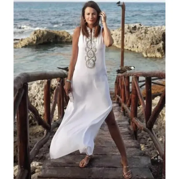 Lilly Pulitzer Jane Maxi Dress Size 2 Resort White Gold Embroidery Bridal