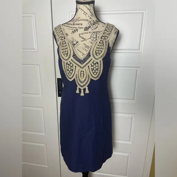 Lilly Pulitzer LARGO True Navy Embroidered Shift Dress Size 2