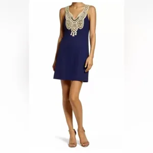 Lilly Pulitzer LARGO True Navy Embroidered Shift Dress Size 2
