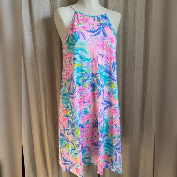 Lilly Pulitzer Margot Halter Dress Womens Small Pink Floral Vacay Cruise Beach