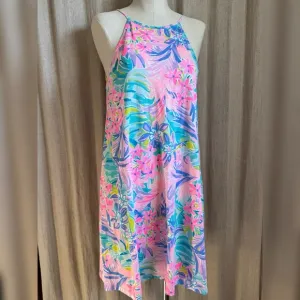 Lilly Pulitzer Margot Halter Dress Womens Small Pink Floral Vacay Cruise Beach