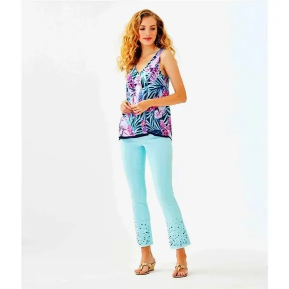 Lilly Pulitzer NWT 27 1/2&quot; South Ocean Crop Flare Pants Whisper Blu Size 00
