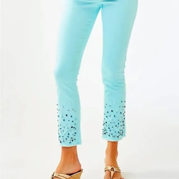 Lilly Pulitzer NWT 27 1/2&quot; South Ocean Crop Flare Pants Whisper Blu Size 00
