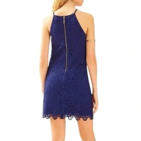 Lilly Pulitzer Pearl Laser Cut Mini Shift Dress Scuba True Navy Blue, Size S