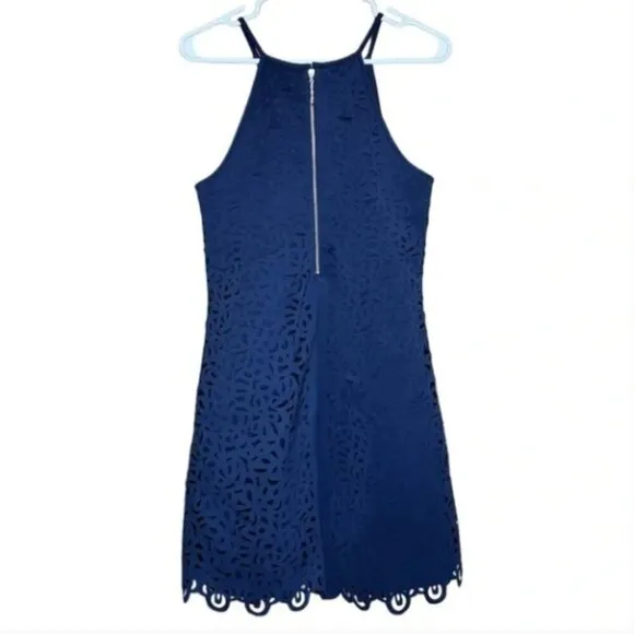 Lilly Pulitzer Pearl Laser Cut Mini Shift Dress Scuba True Navy Blue, Size S