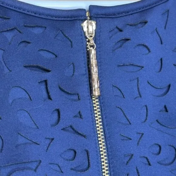 Lilly Pulitzer Pearl Laser Cut Mini Shift Dress Scuba True Navy Blue, Size S