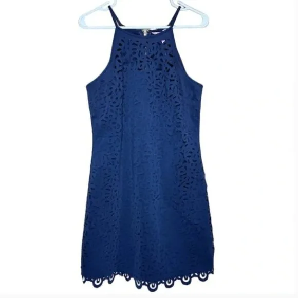 Lilly Pulitzer Pearl Laser Cut Mini Shift Dress Scuba True Navy Blue, Size S