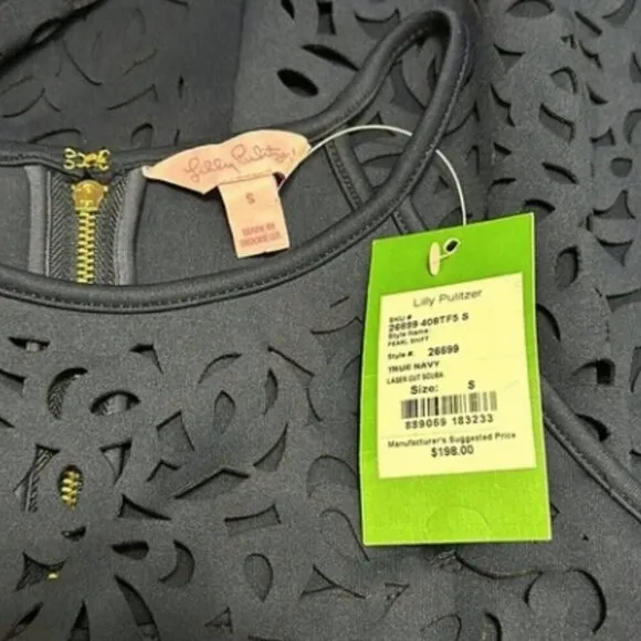Lilly Pulitzer Pearl Laser Cut Mini Shift Dress Scuba True Navy Blue, Size S
