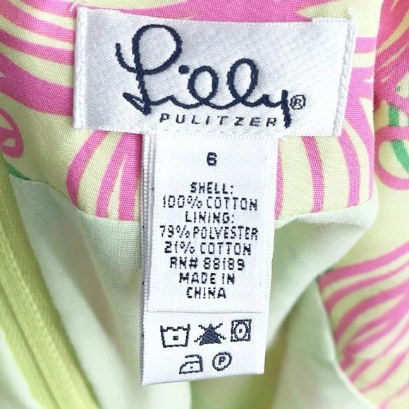 LILLY PULITZER Vintage White Label Pink and Green Skirt size 6 Butterfly