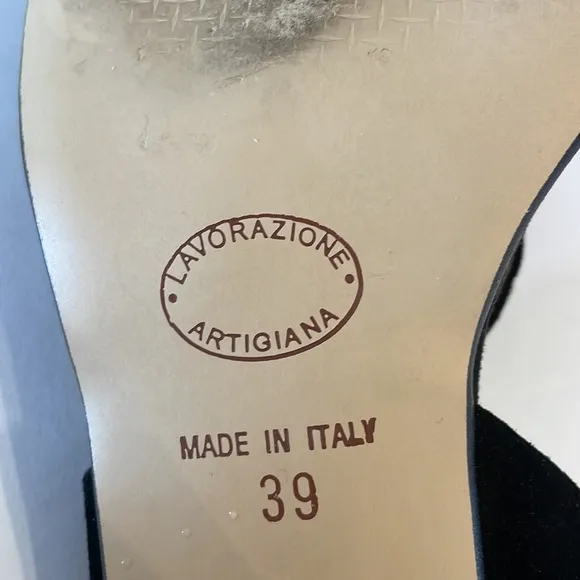 LINEA UNO VERA PELLE genuine patent leather / suede black sandals block heel 39