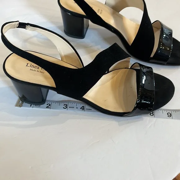 LINEA UNO VERA PELLE genuine patent leather / suede black sandals block heel 39