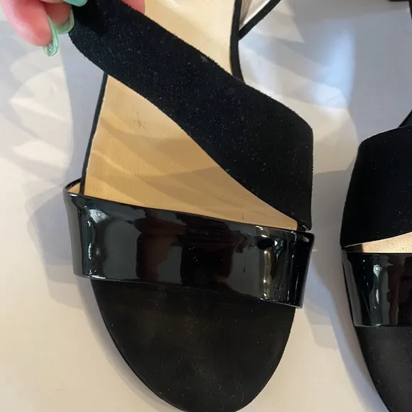 LINEA UNO VERA PELLE genuine patent leather / suede black sandals block heel 39