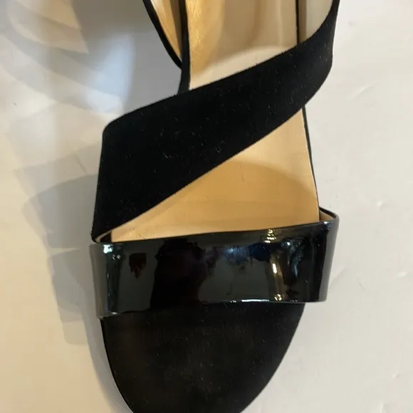 LINEA UNO VERA PELLE genuine patent leather / suede black sandals block heel 39