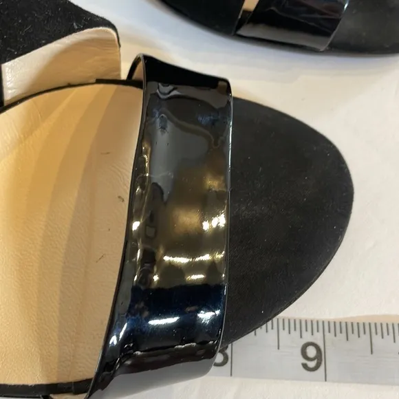 LINEA UNO VERA PELLE genuine patent leather / suede black sandals block heel 39
