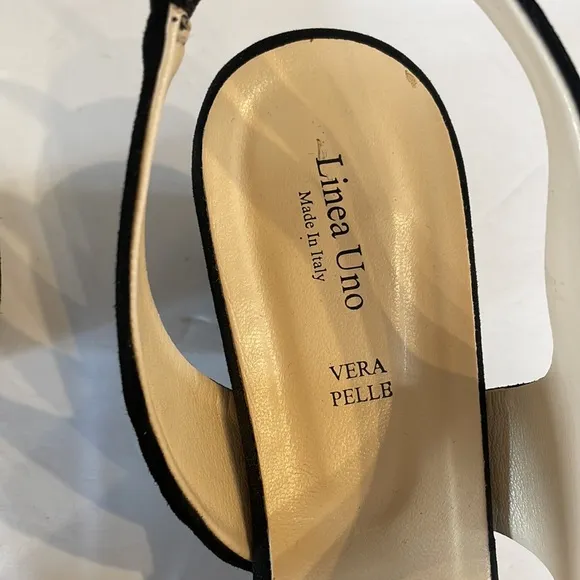 LINEA UNO VERA PELLE genuine patent leather / suede black sandals block heel 39