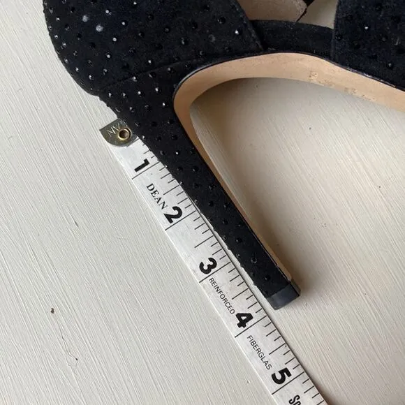 L.K. Bennett London Alondra Crystal Black Heeled Sandals Size 9.5 Made in Italy