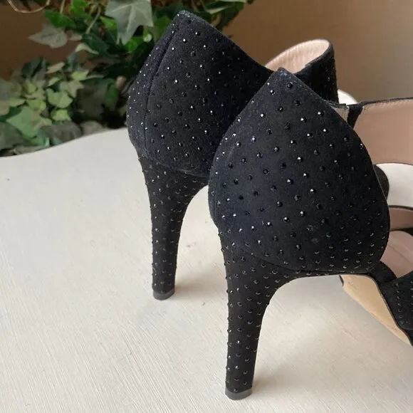 L.K. Bennett London Alondra Crystal Black Heeled Sandals Size 9.5 Made in Italy