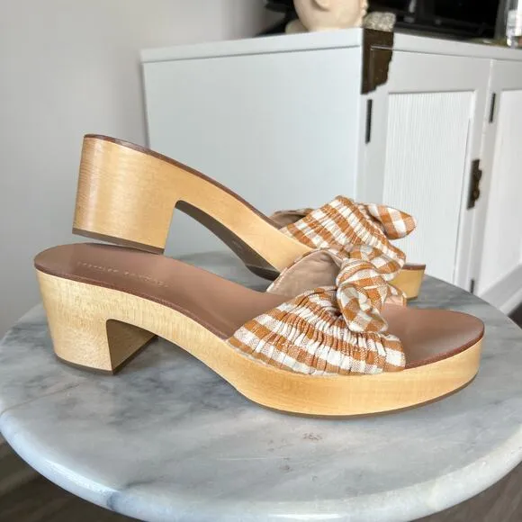 Loeffler Randall Gingham Canvas Slip On Regina Clog Heeled Sandals (Sz 10)