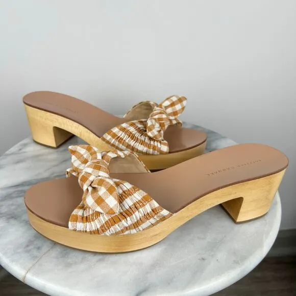 Loeffler Randall Gingham Canvas Slip On Regina Clog Heeled Sandals (Sz 10)