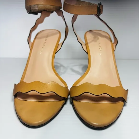 Loeffler Randall Piper Scalloped Tan Wedge Sandals Size 8 1/2