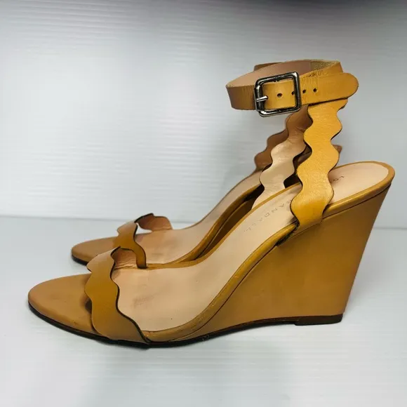 Loeffler Randall Piper Scalloped Tan Wedge Sandals Size 8 1/2